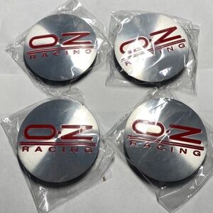 OZ Silver, Red Wording M595 Wheel Center Caps PA66M15 62mm set of 4